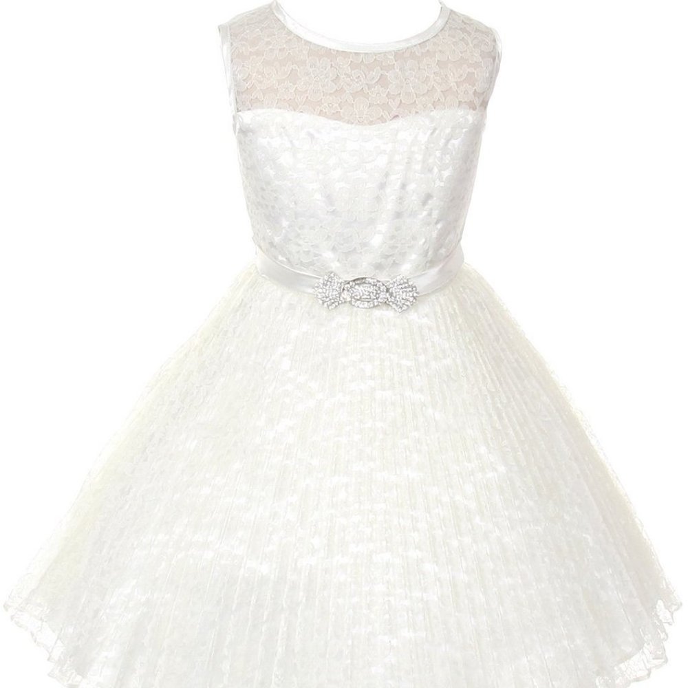 Little Girls Kids Toddler Sleeveless Floral Lace Rhinestones Flower Girl Dress